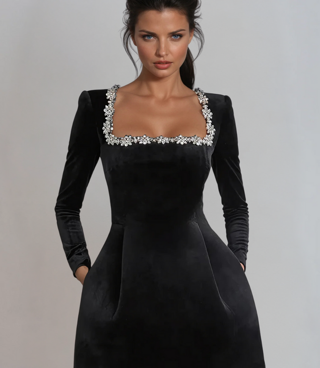 Vestido mini de cóctel de terciopelo para invitada de boda para mujer