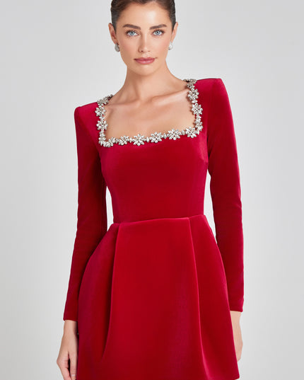 Vestido mini de cóctel de terciopelo para invitada de boda para mujer