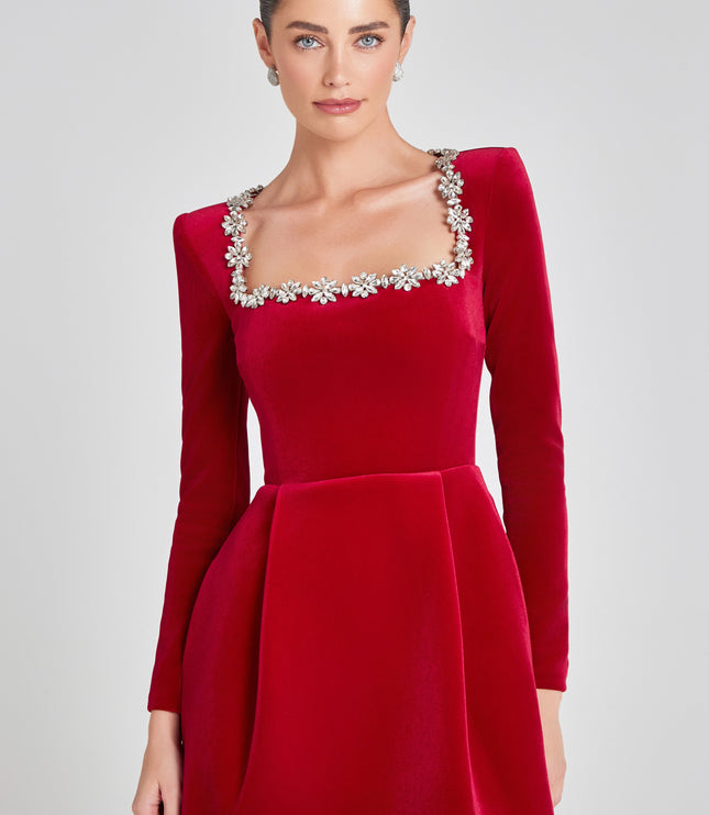 Vestido mini de cóctel de terciopelo para invitada de boda para mujer