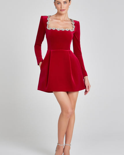 Vestido mini de cóctel de terciopelo para invitada de boda para mujer