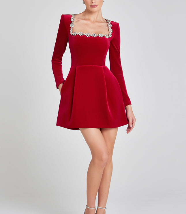 Vestido mini de cóctel de terciopelo para invitada de boda para mujer
