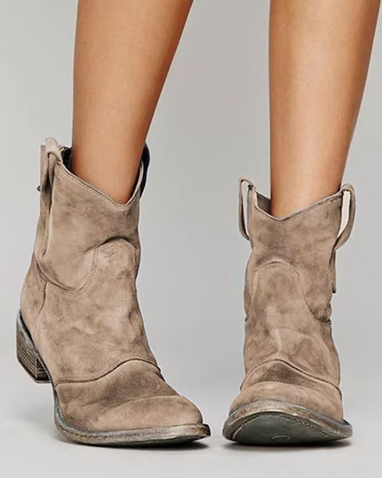 Women's Western Ankle Boots with Pointed Toe and Low Heel