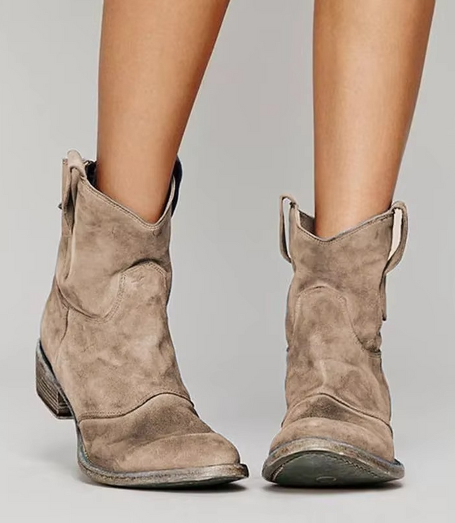 Women's Western Ankle Boots with Pointed Toe and Low Heel