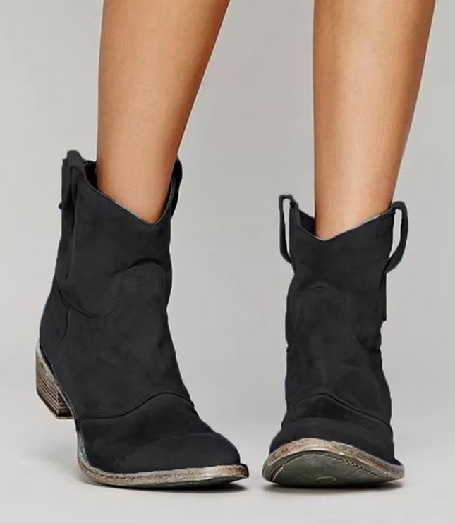 Women's Western Ankle Boots with Pointed Toe and Low Heel