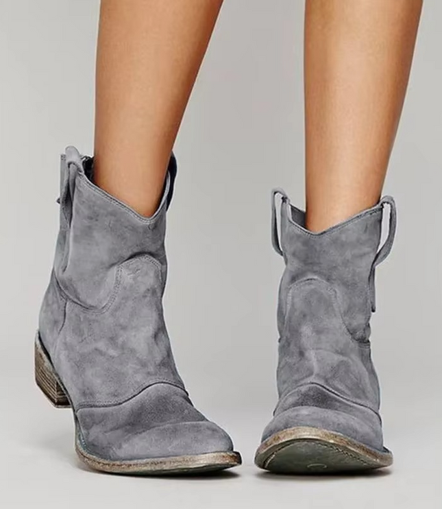 Women's Western Ankle Boots with Pointed Toe and Low Heel