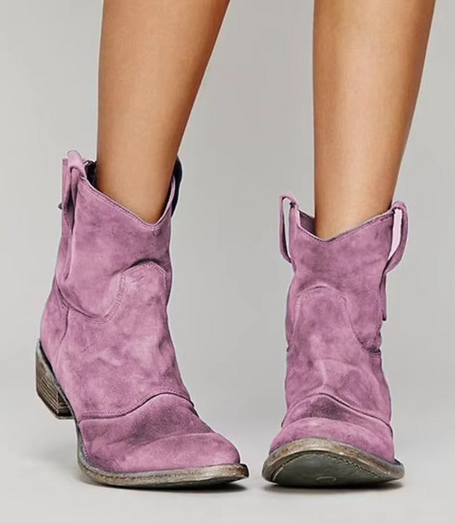 Women's Western Ankle Boots with Pointed Toe and Low Heel