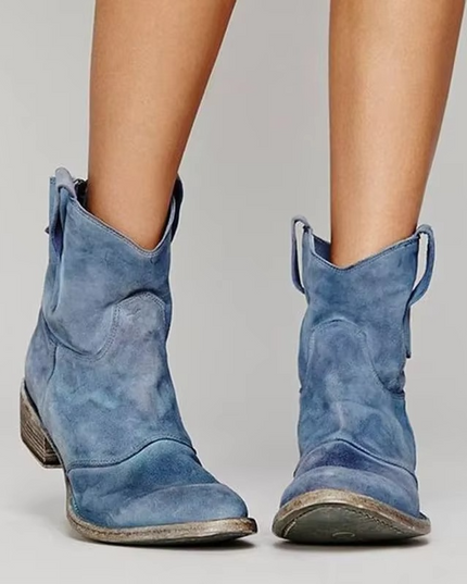 Women's Western Ankle Boots with Pointed Toe and Low Heel
