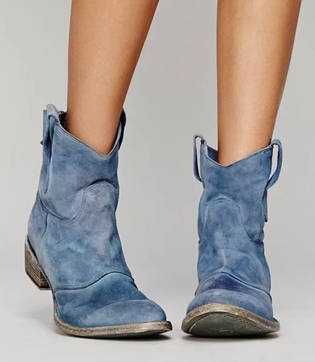 Women's Western Ankle Boots with Pointed Toe and Low Heel