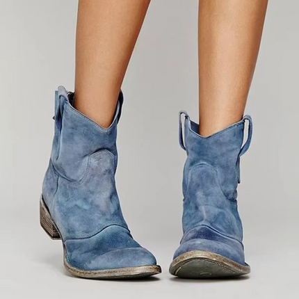Women's Western Ankle Boots with Pointed Toe and Low Heel