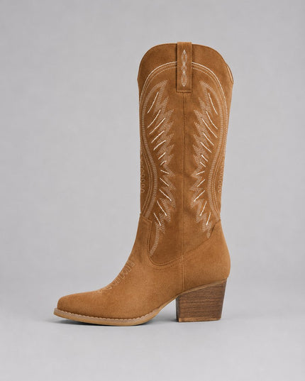 Women's Western Embroidered Suede Knee-High Ankle Boots
