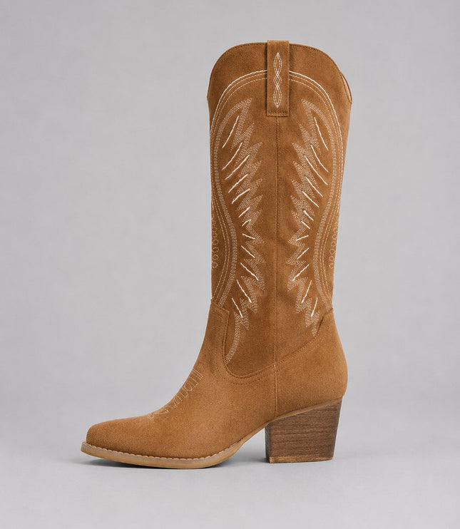 Women's Western Embroidered Suede Knee-High Ankle Boots