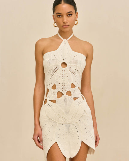 Vestido mini blanco de verano con escote cuadrado y hombros descubiertos para mujer
