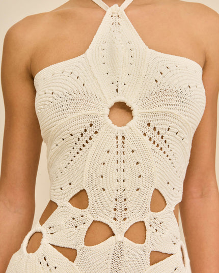 Vestido mini blanco de verano con escote cuadrado y hombros descubiertos para mujer