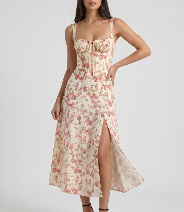 Vestido midi blanco de verano con escote en V para cóctel mujer