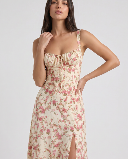 Vestido midi blanco de verano con escote en V para cóctel mujer