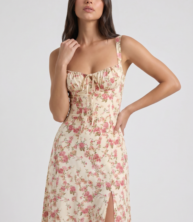 Vestido midi blanco de verano con escote en V para cóctel mujer