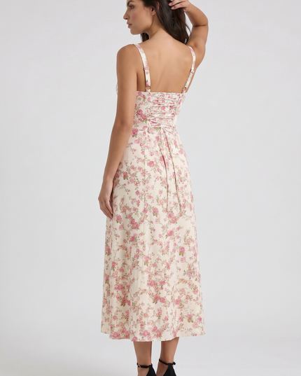 Vestido midi blanco de verano con escote en V para cóctel mujer