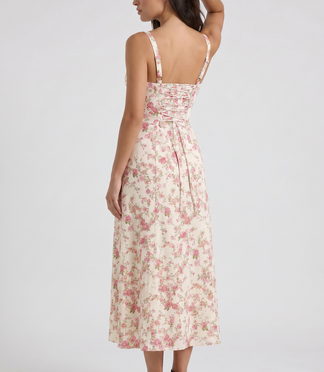 Vestido midi blanco de verano con escote en V para cóctel mujer
