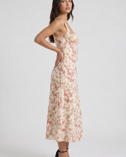 Vestido midi blanco de verano con escote en V para cóctel mujer