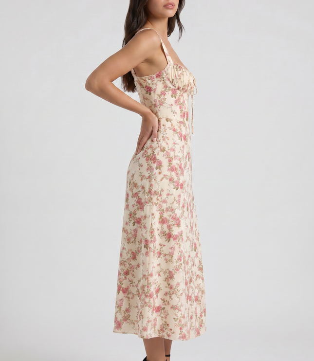 Vestido midi blanco de verano con escote en V para cóctel mujer