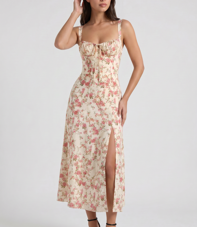 Vestido midi blanco de verano con escote en V para cóctel mujer