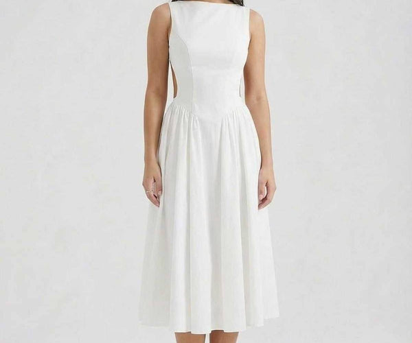 Women's Wedding Guest White Side Cutout Midi Dress – Lavirel