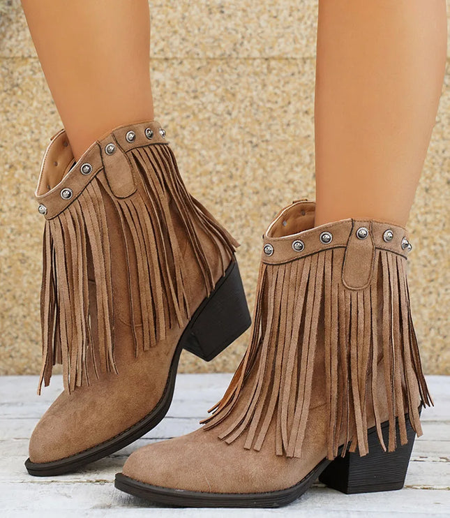 Calista | Women's Wide Calf Western Fringe Cowboy Boots - Brown - Image 10