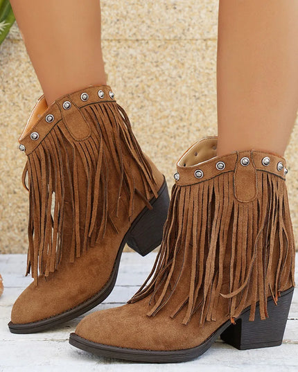 Calista | Women's Wide Calf Western Fringe Cowboy Boots - Brown - Image 11