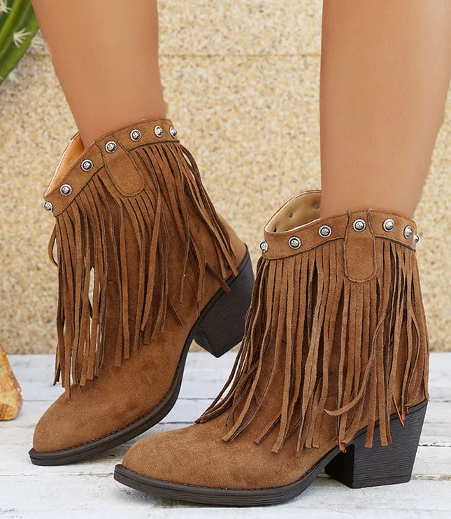 Calista | Women's Wide Calf Western Fringe Cowboy Boots - Brown - Image 11
