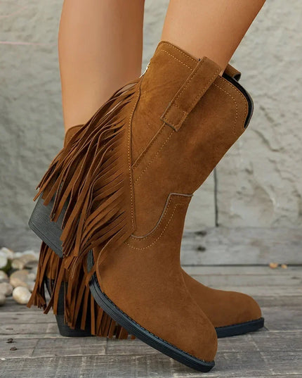 Calista | Women's Wide Calf Western Fringe Cowboy Boots - Brown - Image 2