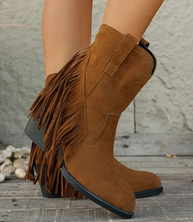 Calista | Women's Wide Calf Western Fringe Cowboy Boots - Brown - Image 2