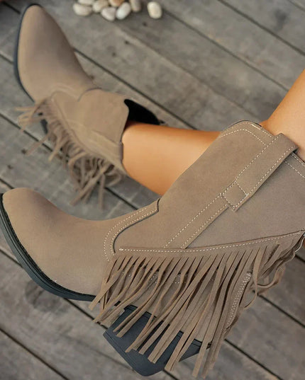 Calista | Women's Wide Calf Western Fringe Cowboy Boots - Brown - Image 3