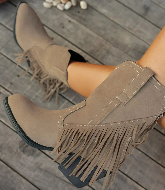 Calista | Women's Wide Calf Western Fringe Cowboy Boots - Brown - Image 3