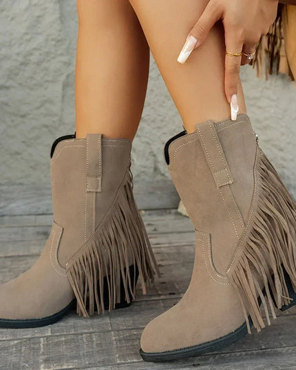 Calista | Women's Wide Calf Western Fringe Cowboy Boots - Brown - Image 4