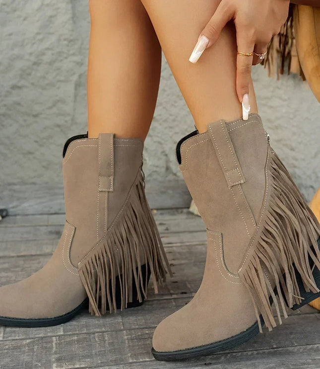 Calista | Women's Wide Calf Western Fringe Cowboy Boots - Brown - Image 4