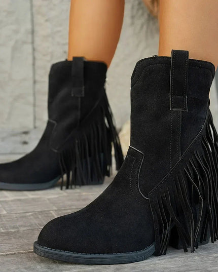 Calista | Women's Wide Calf Western Fringe Cowboy Boots - Brown - Image 5