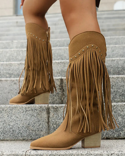 Calista | Women's Wide Calf Western Fringe Cowboy Boots - Brown - Image 7