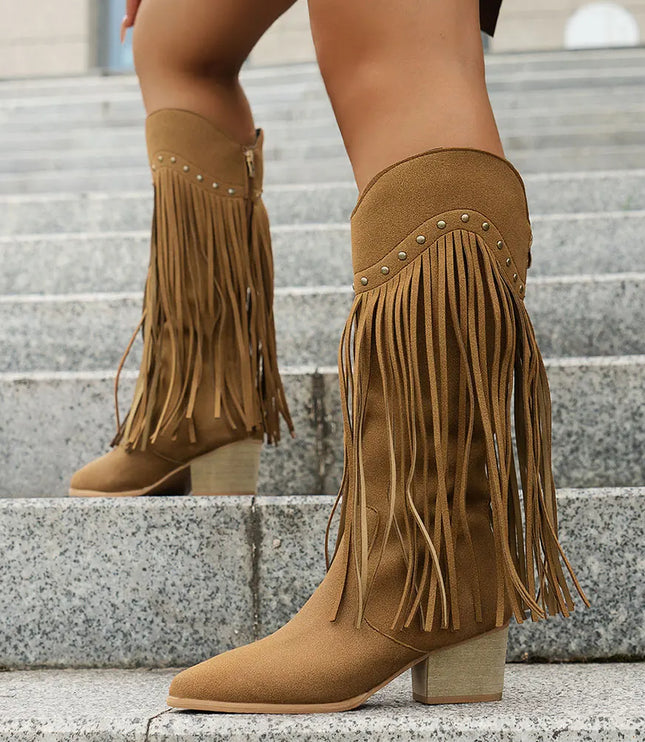 Calista | Women's Wide Calf Western Fringe Cowboy Boots - Brown - Image 7