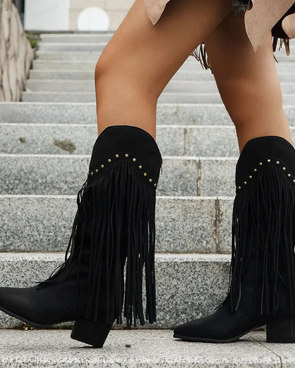 Calista | Women's Wide Calf Western Fringe Cowboy Boots - Brown - Image 8