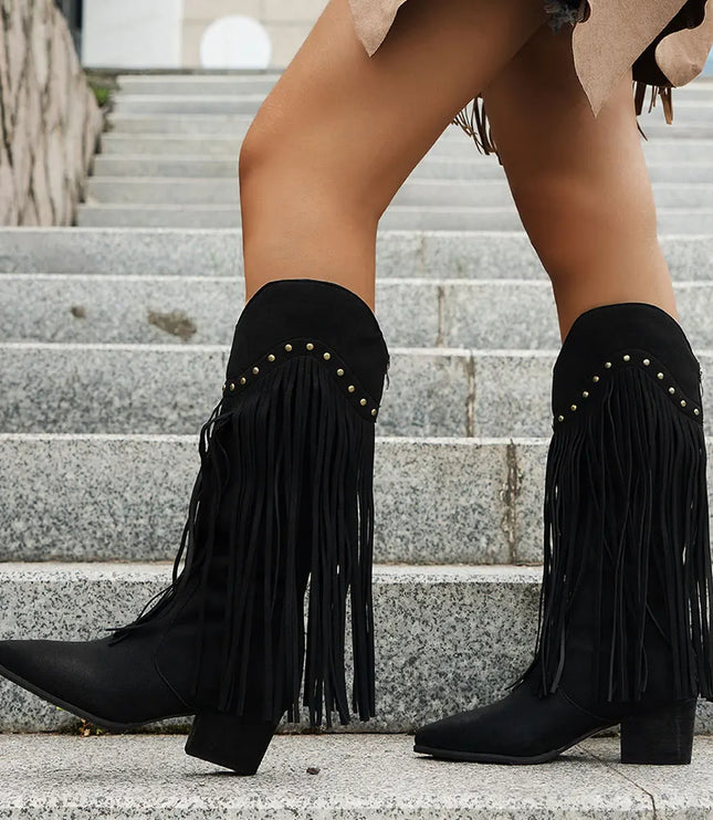 Calista | Women's Wide Calf Western Fringe Cowboy Boots - Brown - Image 8