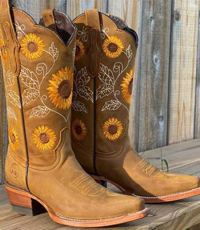 Sunniva | Women's Wide Calf Western Cowboy Boots - Camel - Image 1