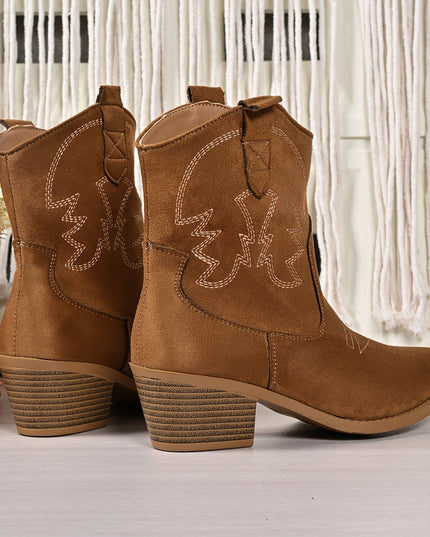 Blythe | Women's Wide Calf Western Cowboy Boots - Camel - Image 2