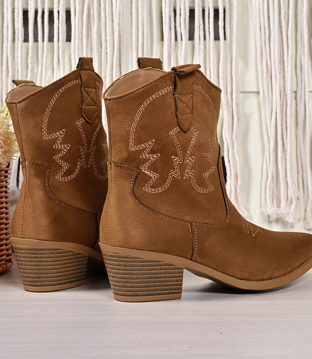 Blythe | Women's Wide Calf Western Cowboy Boots - Camel - Image 2