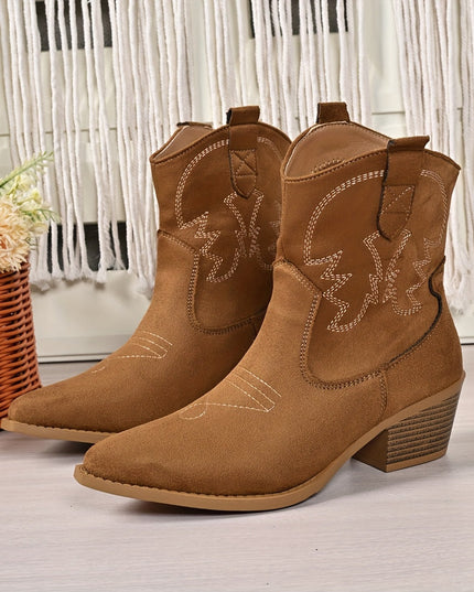 Blythe | Women's Wide Calf Western Cowboy Boots - Camel - Image 3