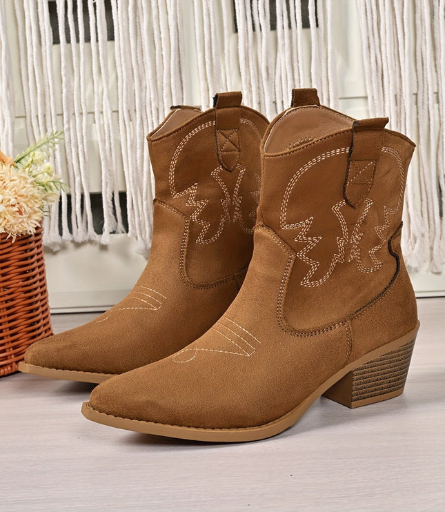 Blythe | Women's Wide Calf Western Cowboy Boots - Camel - Image 7