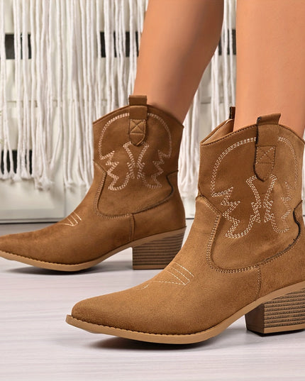 Blythe | Women's Wide Calf Western Cowboy Boots - Camel - Image 1