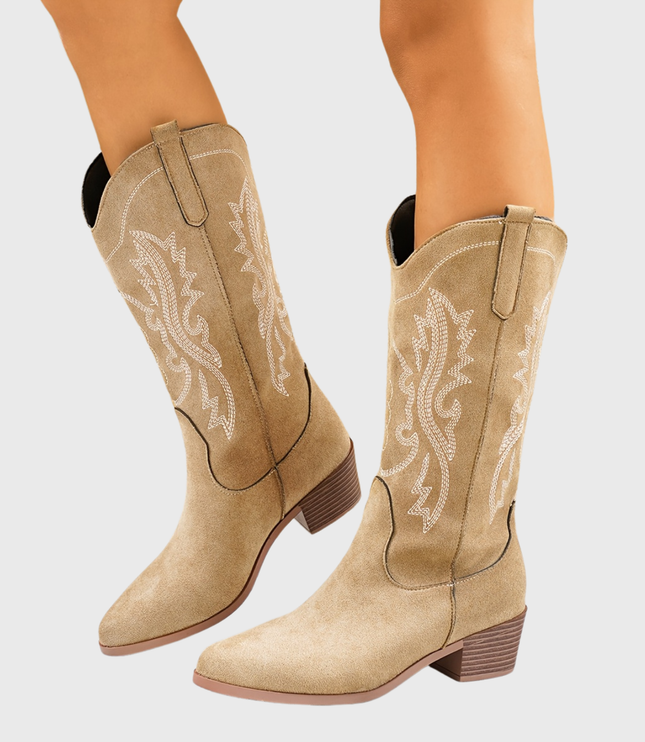 Brenley | Women's Wide Calf Western Cowboy Boots - Taupe - Image 1