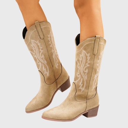 Brenley | Women's Wide Calf Western Cowboy Boots - Taupe - Image 1