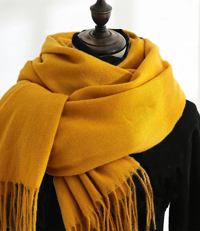Women's Wide Plain Scarf with Long Tassel Ends