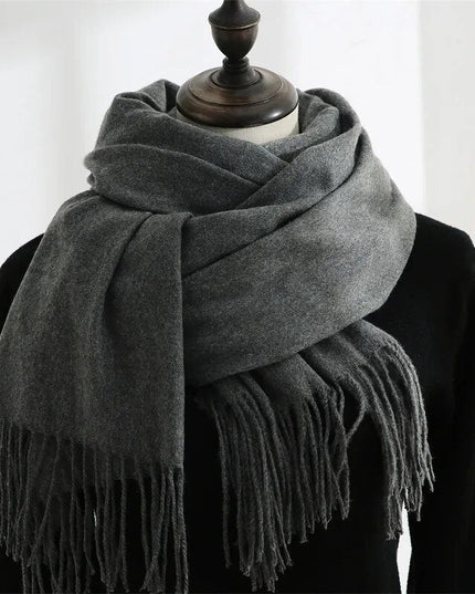 Women's Wide Plain Scarf with Long Tassel Ends